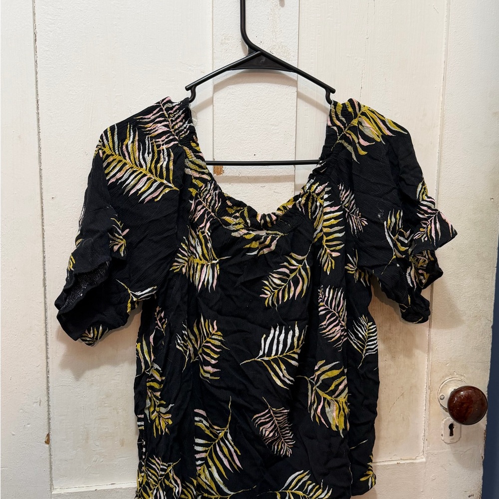 Maurices Black and Yellow Leaf Print Blouse